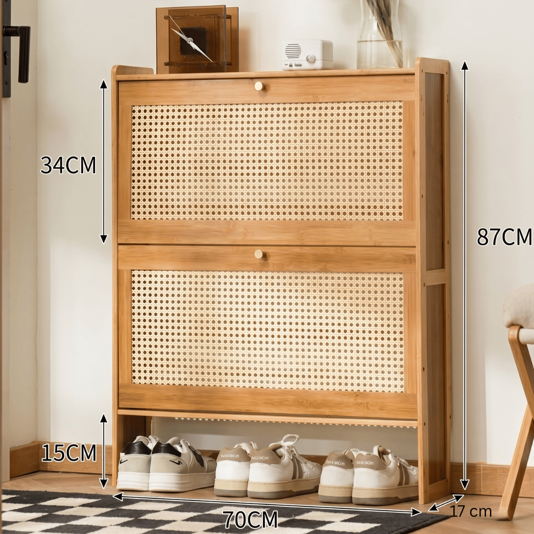 Multi-Purpose Bamboo Breathable Rattan Door Shoe Cabinet & Orgainzer