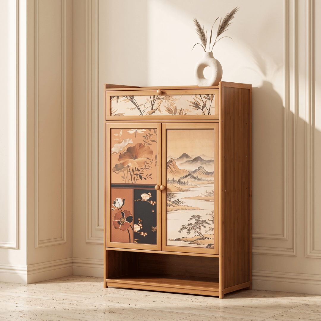 Medieval Bamboo Shoe Cabinet With Drawers Multi Tier Dustproof Footwear Storage Organizer Living Room Bedroom