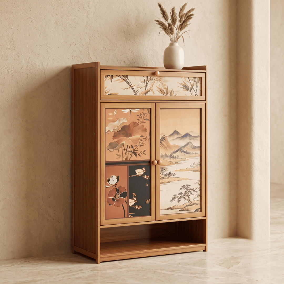 Medieval Bamboo Shoe Cabinet With Drawers Multi Tier Dustproof Footwear Storage Organizer Living Room Bedroom