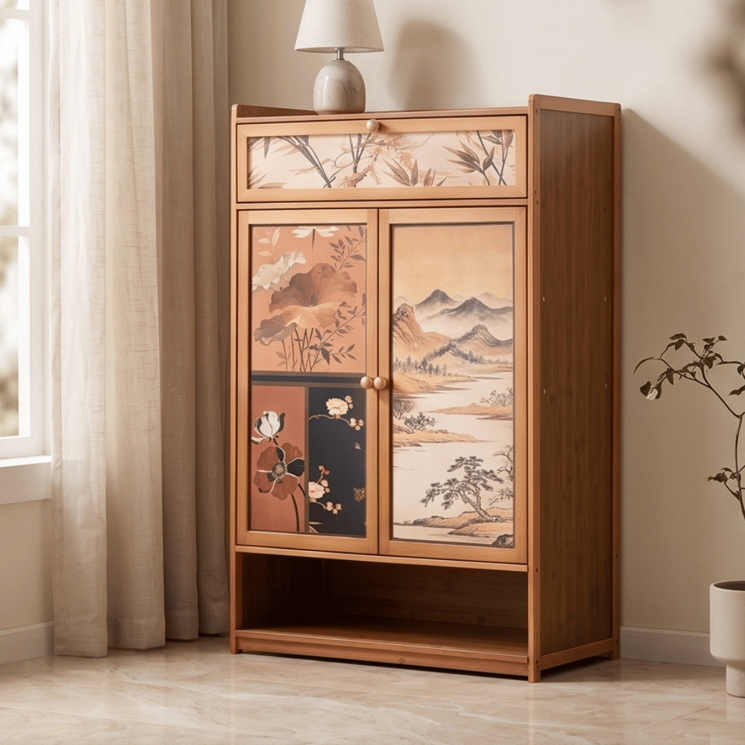 Medieval Bamboo Shoe Cabinet With Drawers Multi Tier Dustproof Footwear Storage Organizer Living Room Bedroom