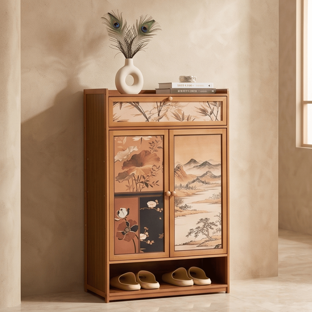 Medieval Bamboo Shoe Cabinet With Drawers Multi Tier Dustproof Footwear Storage Organizer Living Room Bedroom