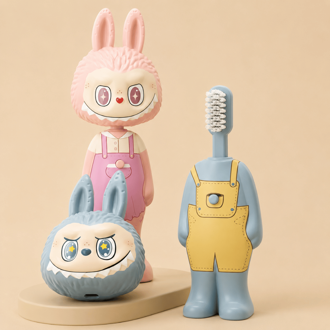 Homero Cute Labubu Ultra Soft Bristles Toothbrush 2 Piece (Pink and Blue)
