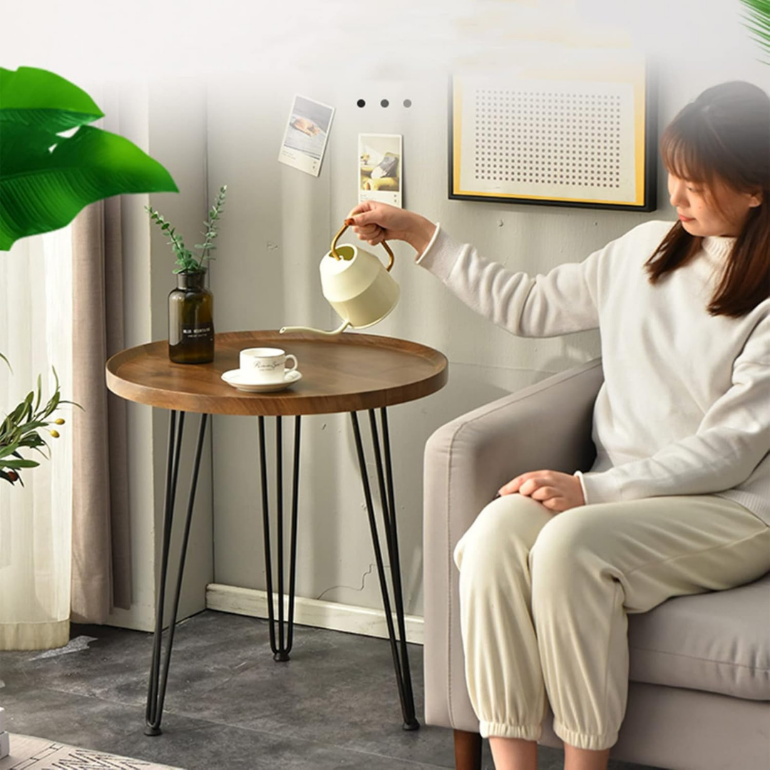 HOMERO Premium Natural Wood Double-Layer Storage Round Accent Table