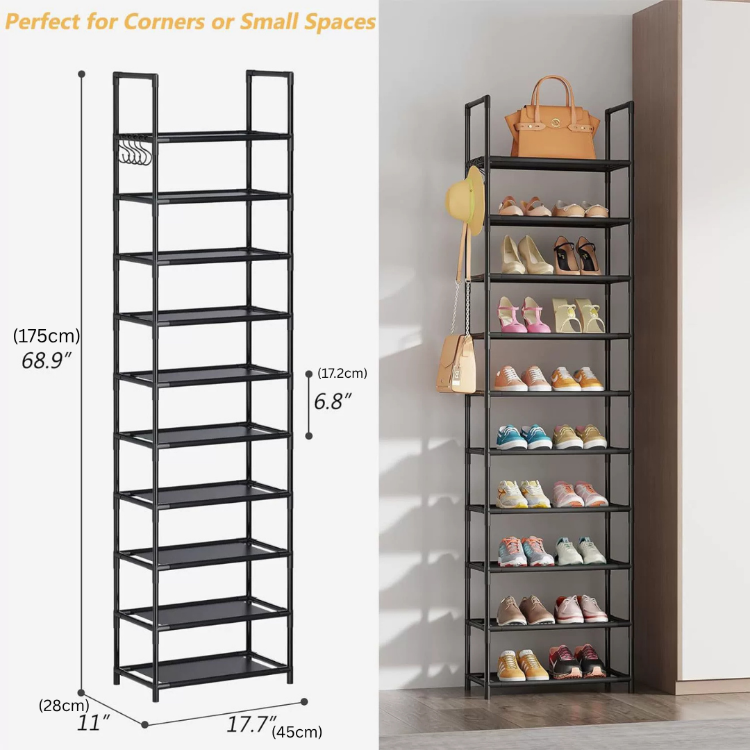 HOMERO Tall Vertical Large Storage Capacity Shoe Organizer - 10 Tier Design