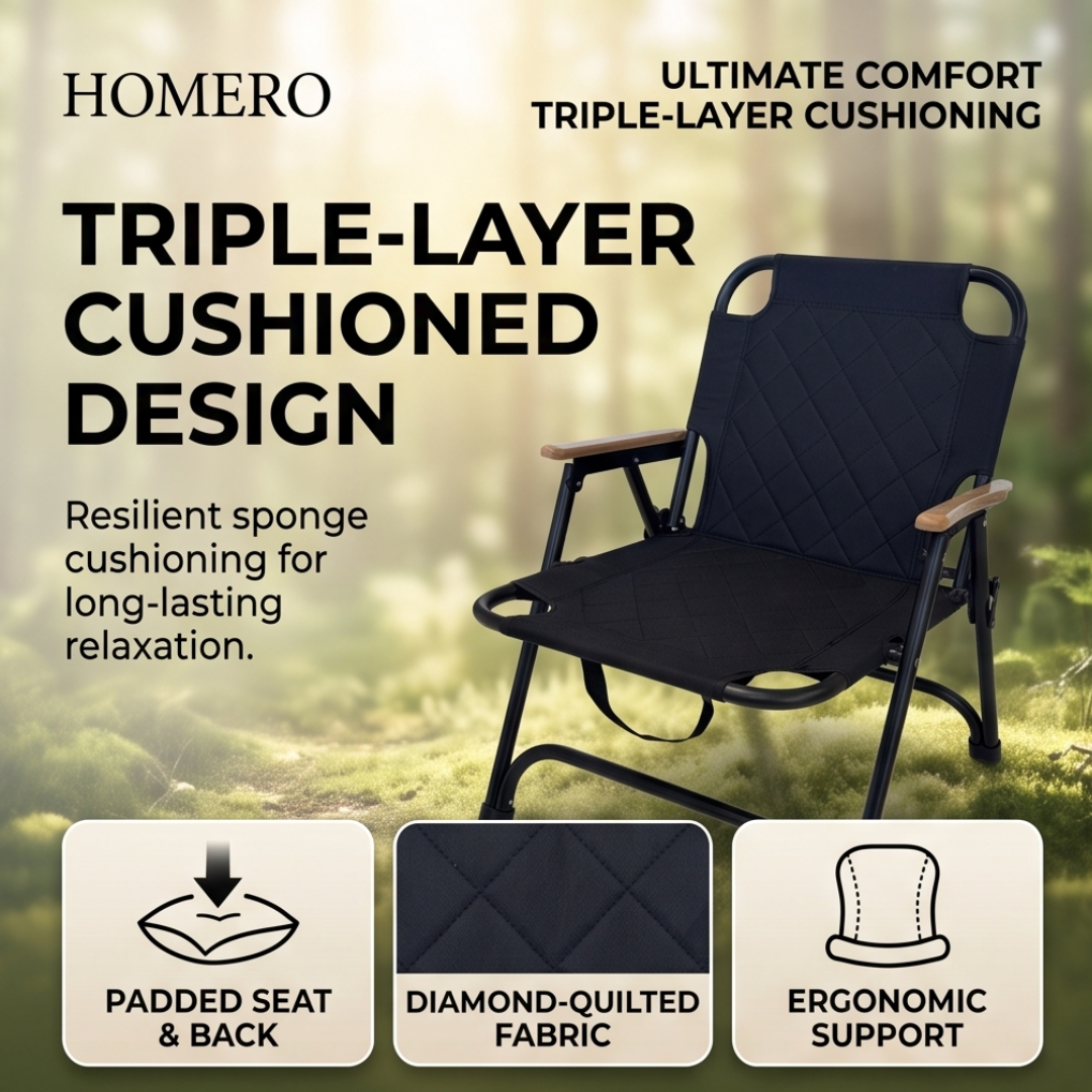 Ergonomic Folding Wide Padded Comfortable Camping Chair