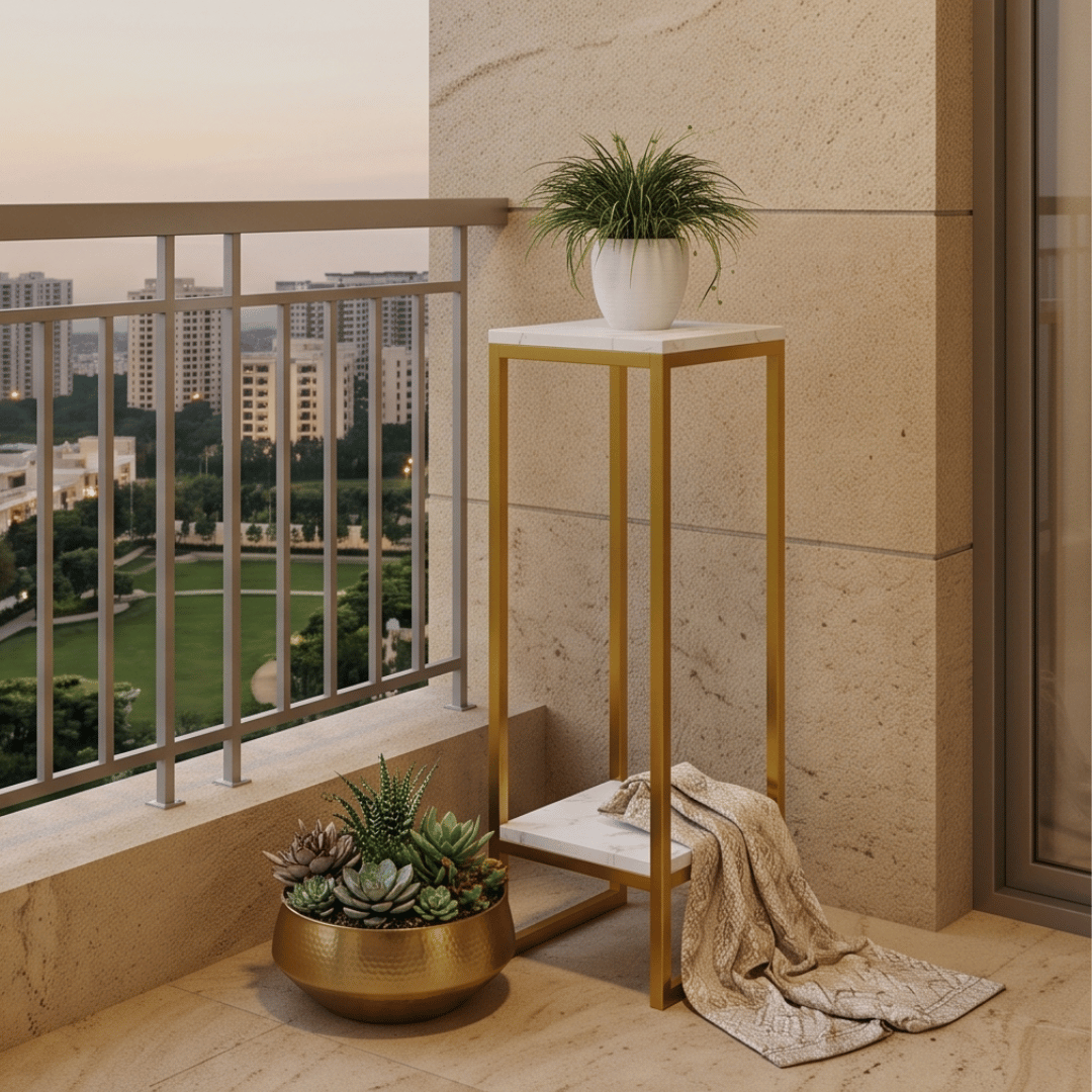 Modern Two Tier Golden White Plant Stand