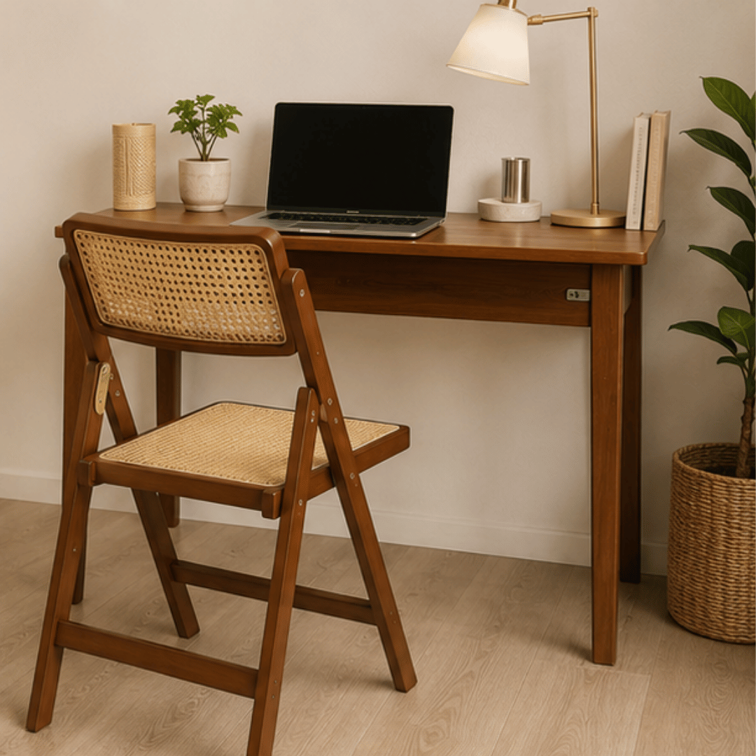 Solid Wood Frame Ergonomic Seating Rattan Folding Chair