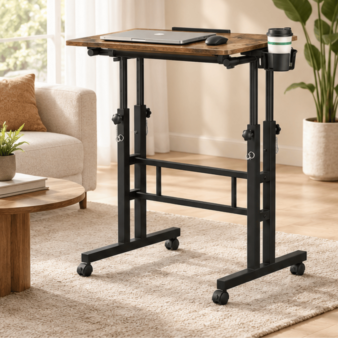 Multipurpose Height Adjustment Standing Laptop Desk with Tilting Tabletop & Hidden Wheels