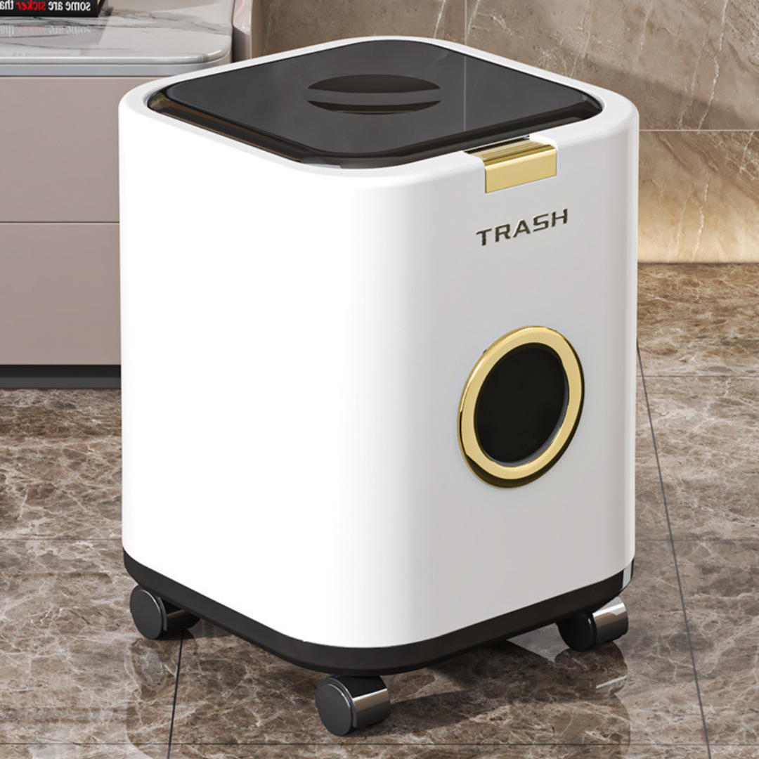 Press Open Rolling Trash Bin with Lid 360° Wheels