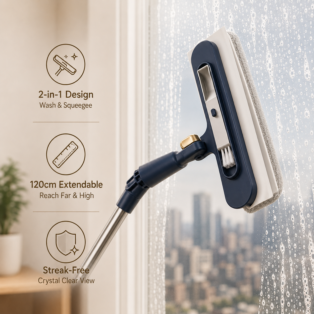 2 in 1 Extendable Window Cleaner Squeegee Wiper - 120cm