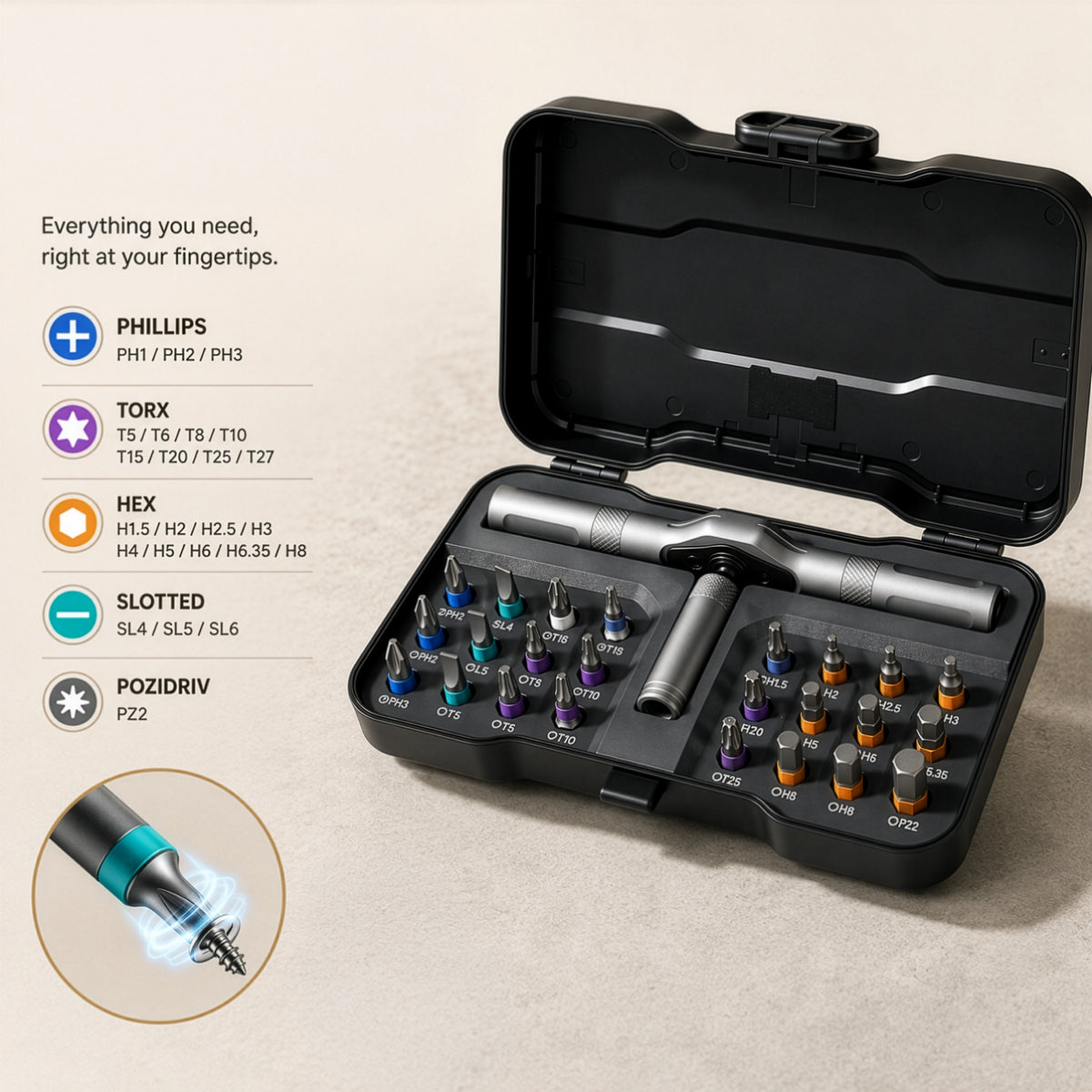 24 In 1 Magnetic  T Shape  Ratchet Screwdriver Set with S2 Steel Bits