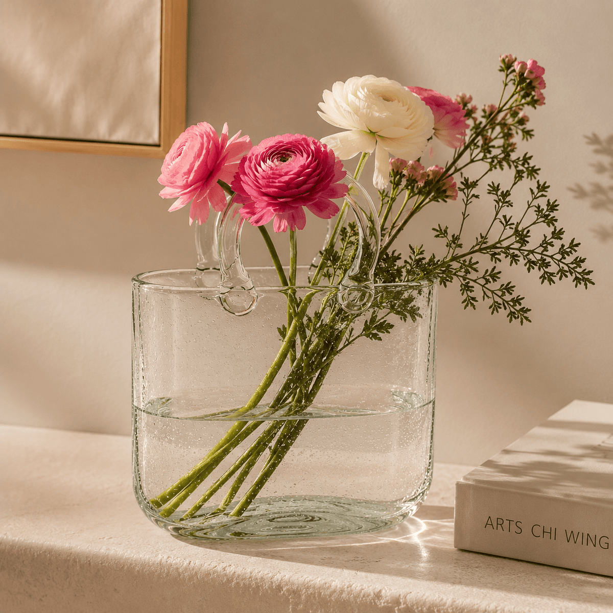 Homero Transparent Hand Blown Glass Vase with Elegant Purse Design