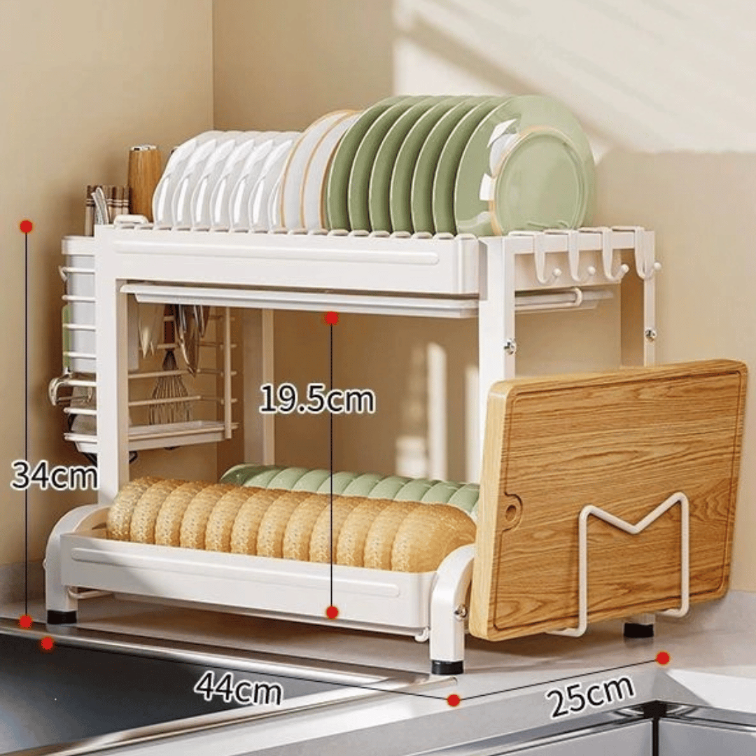 Premium Multi Layer Kitchen Dish Drying Rack with Cutting Board and Cutlery Storage