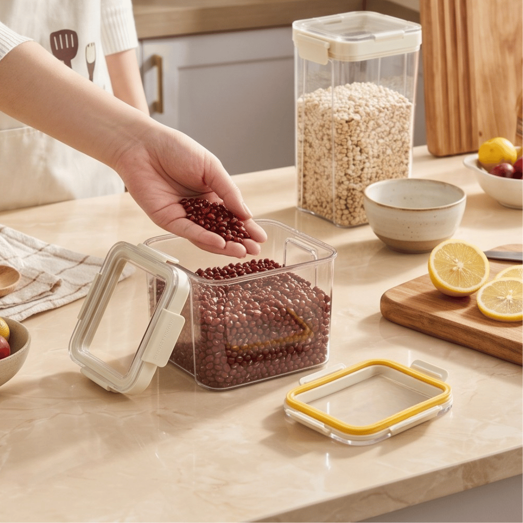Multipurpose Transparent Grains Storage Jar with Airtight Lid