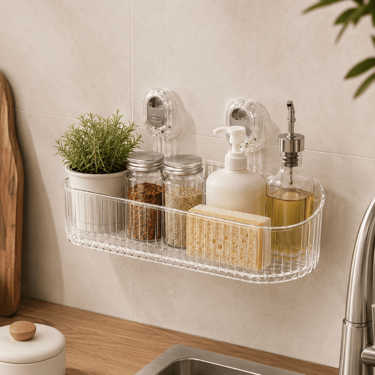 Homero Wall-Mounted No-Drill Bathroom Shelf with Drainage