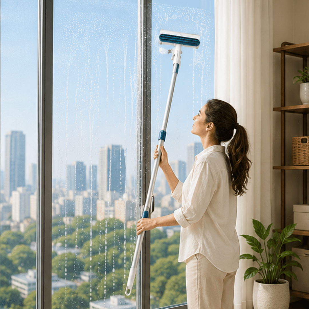 Telescopic Cleaning Squeegee Spray Wiper with Silicone Blade Microfiber Mop