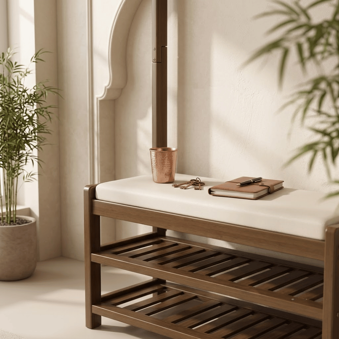 Multi Functional Bamboo Clothes Rack with Shoes Organizer Bench