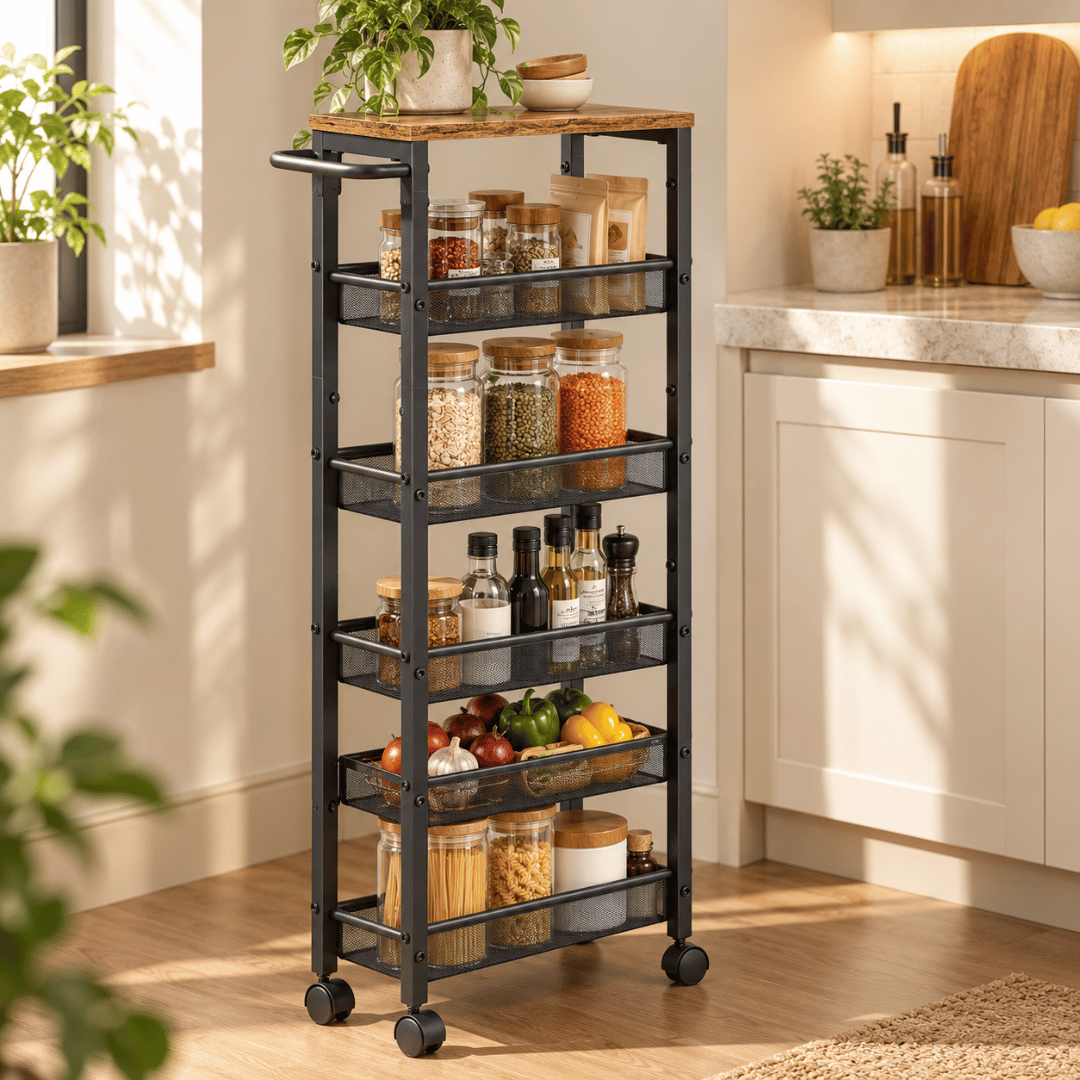 Space Saving Five Tier Mobile Storage Organizer with 360° Wheels
