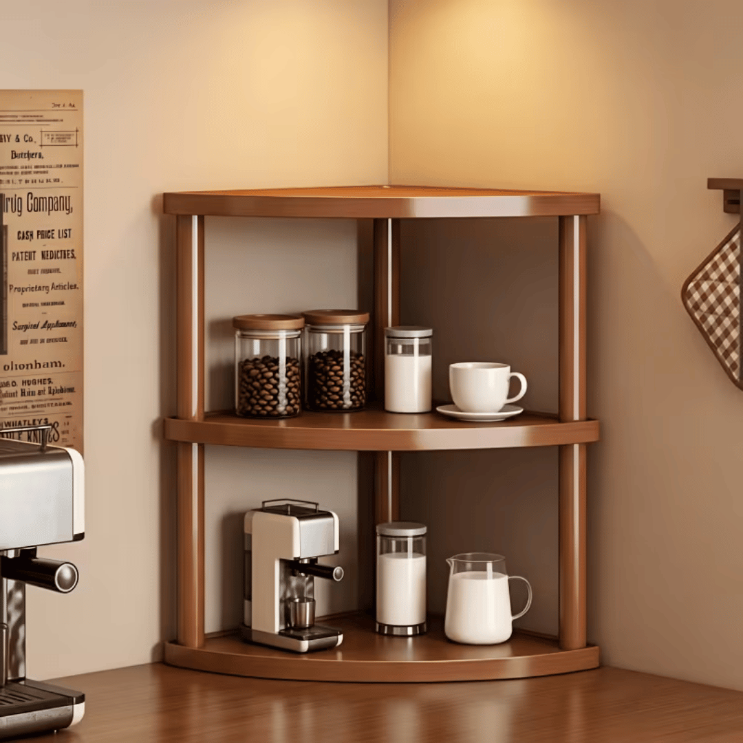Wooden Corner Display Shelf Space Saving Tabletop Organizer