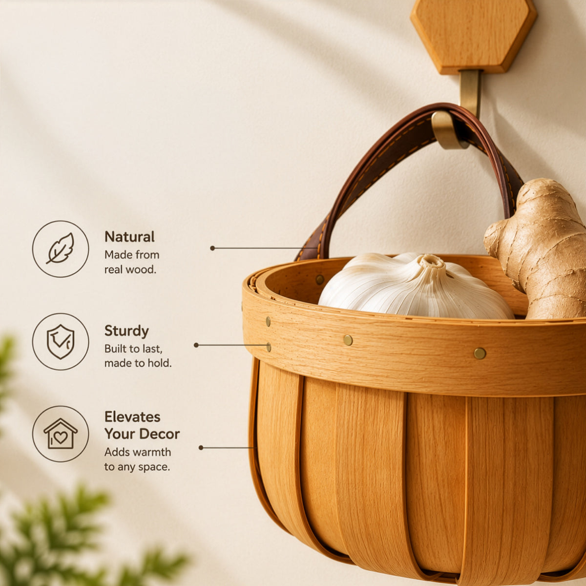 Homero Multi-Purpose Wooden Wall Hanging Storage Basket