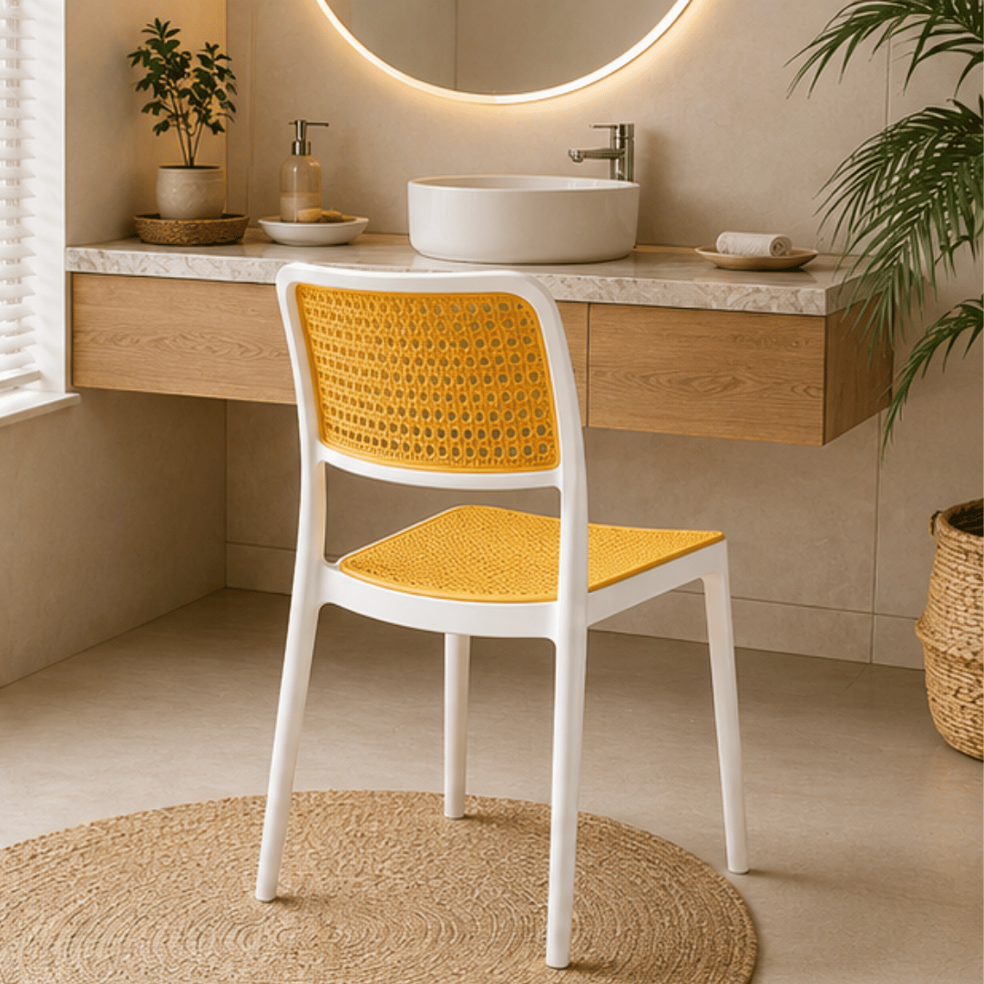 Minimalist Yellow Plastic Stackable Mesh Chair