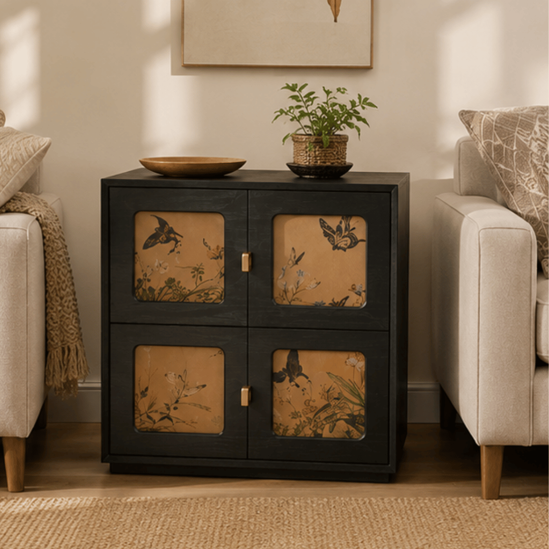 Retro Solid Wood Storage Cabinet with Two Drawers