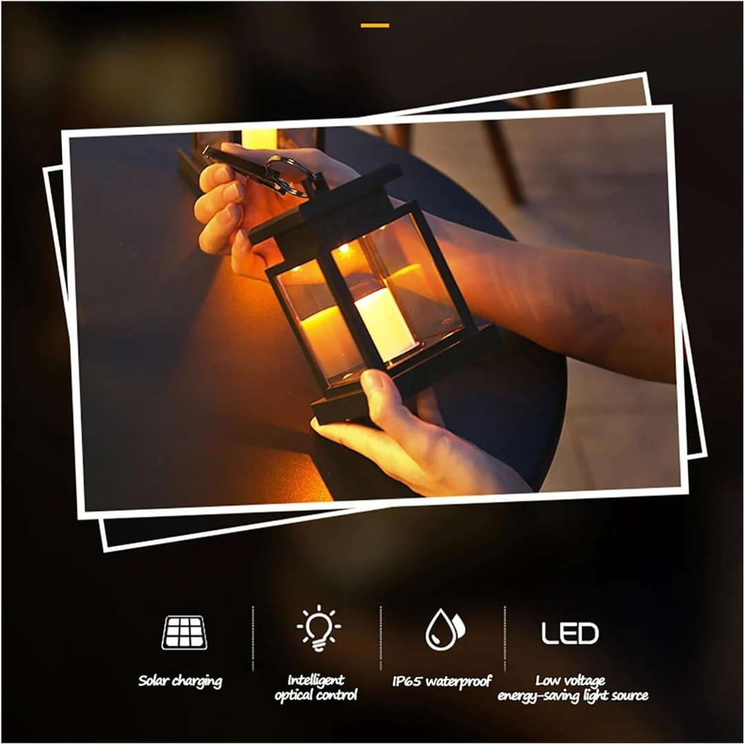 Homero Vintage Solar Lantern Set with Flickering LED Candle Light