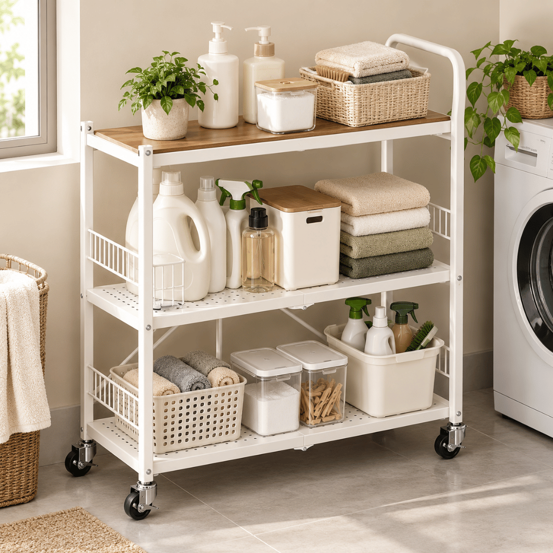 Multi-Purpose Foldable Kitchen Storage Shelf with Wheels