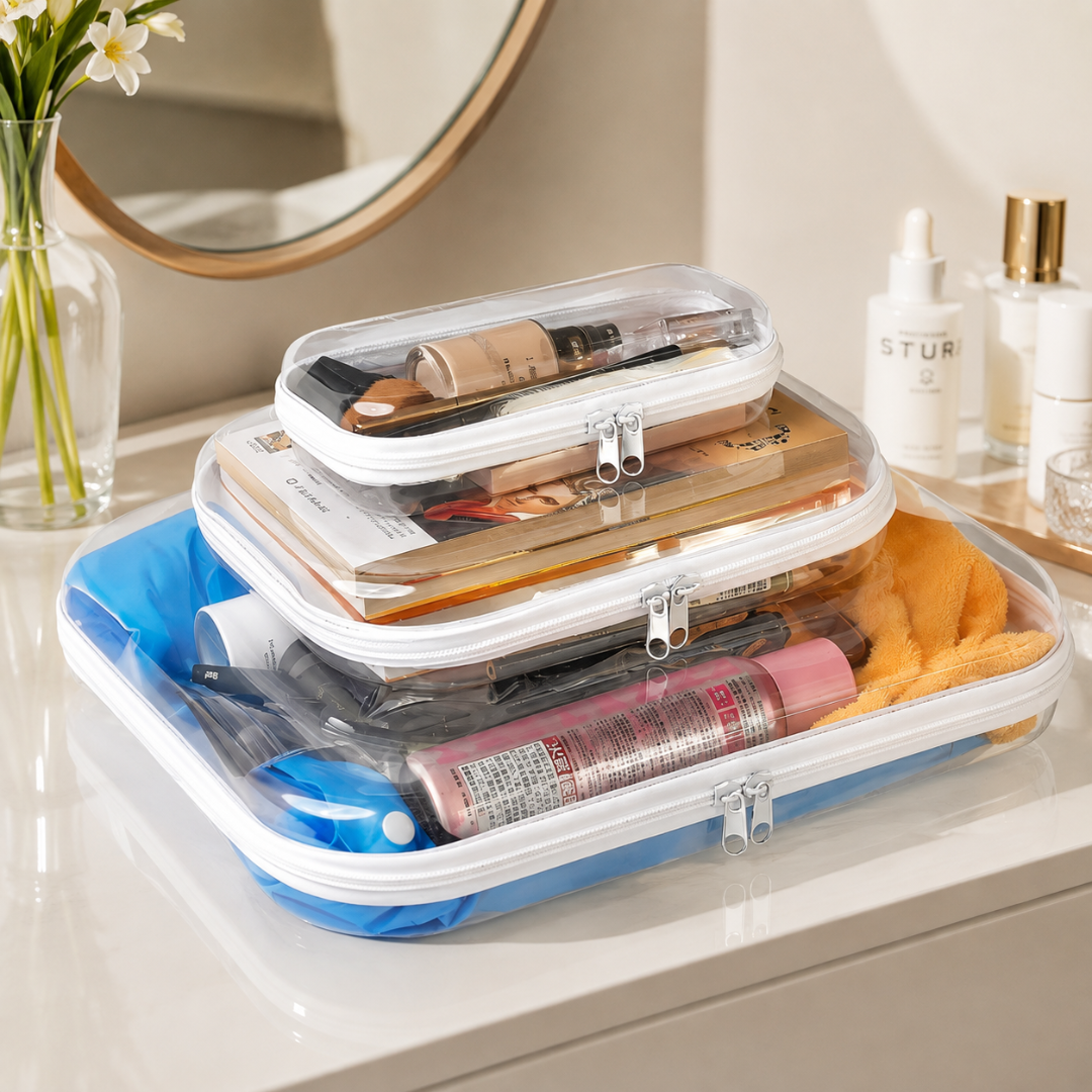Transparent Hard Shell Zipper Organizer Bags (Set of 3)