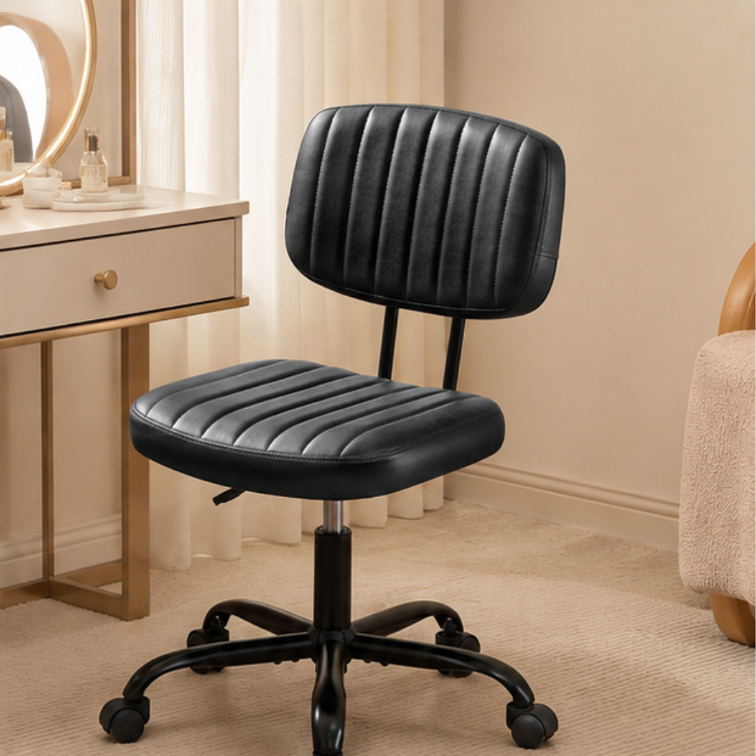 Ergonomic PU Leather Lumbar Support Armless Office Chair with Rolling Base