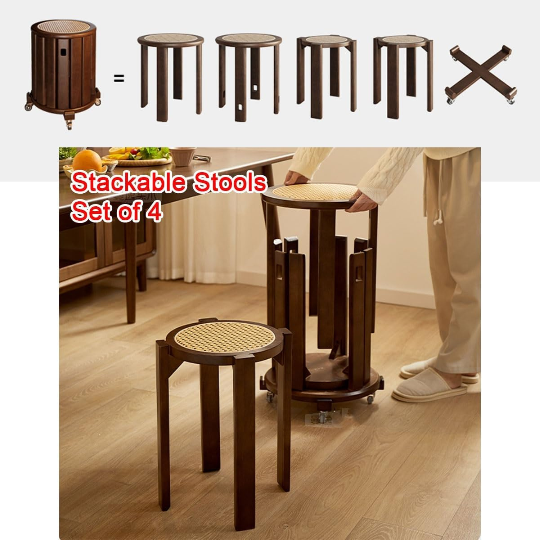 HOMERO Premium 4-in-1 Vintage Stackable Modular Wooden Stool