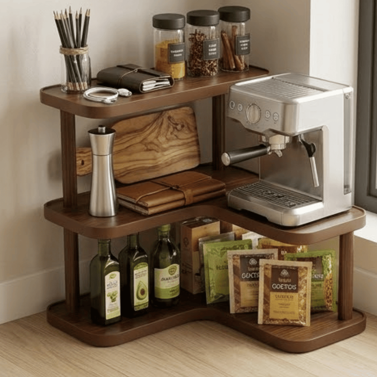 Space Saving Three Tier Stepped Corner Shelf Desktop Organizer