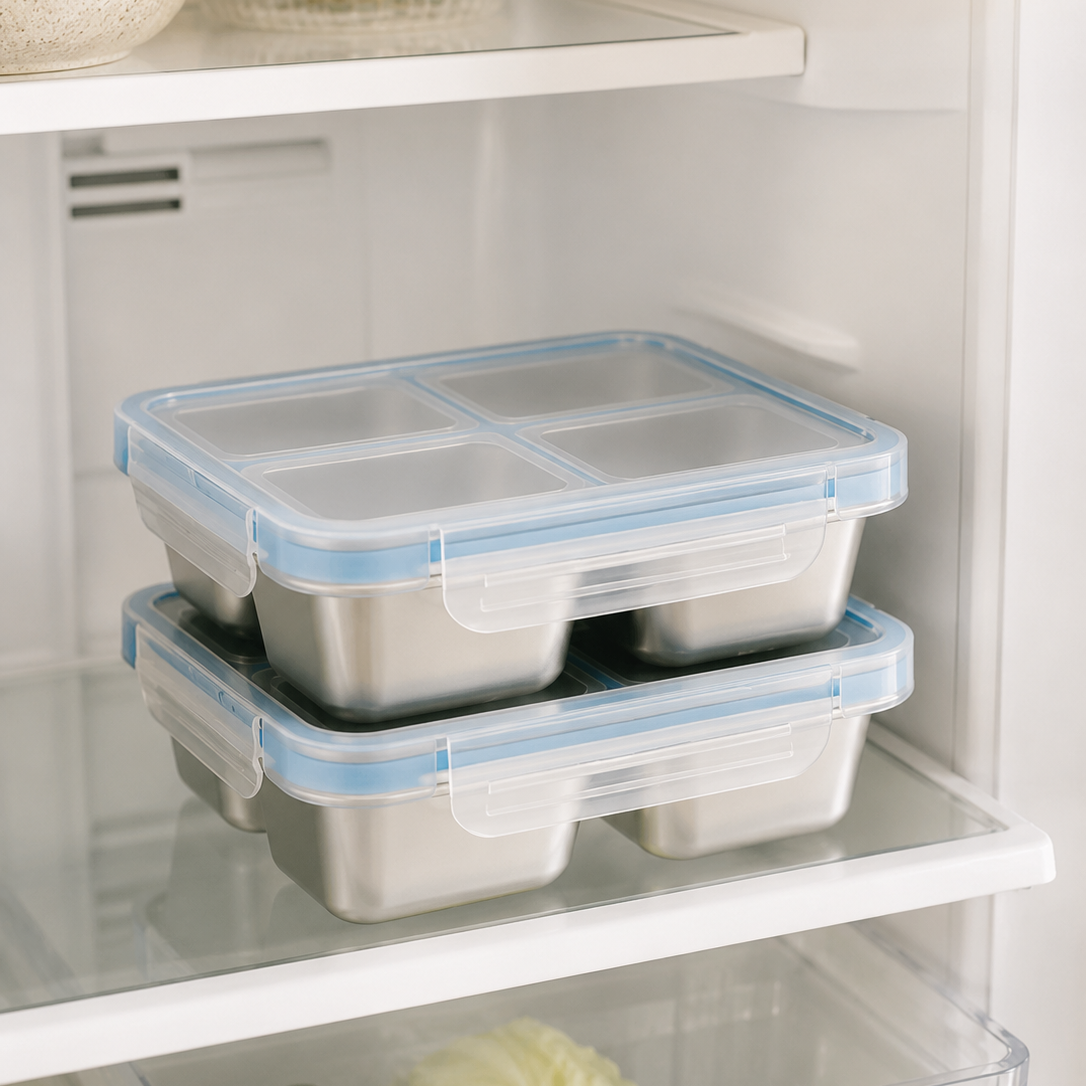 Stainless Steel 4 Compartment Airtight Lunch Box - 720ML