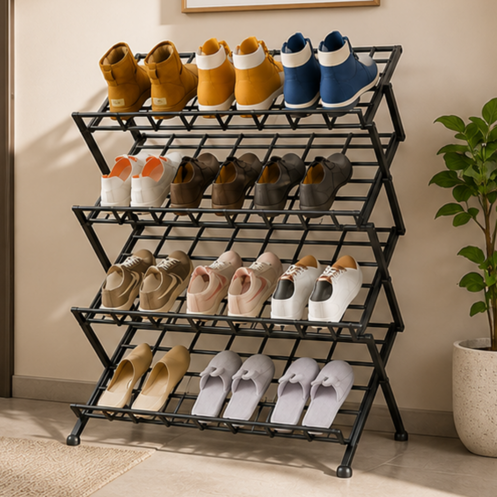 4 Tier Folding Multipurpose Metal Shoe Rack