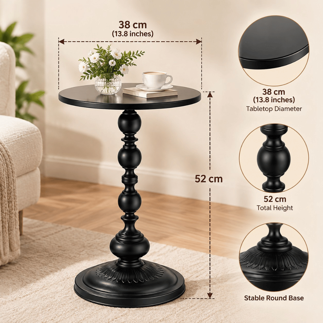 Round Matte Black Pedestal Accent Side Table