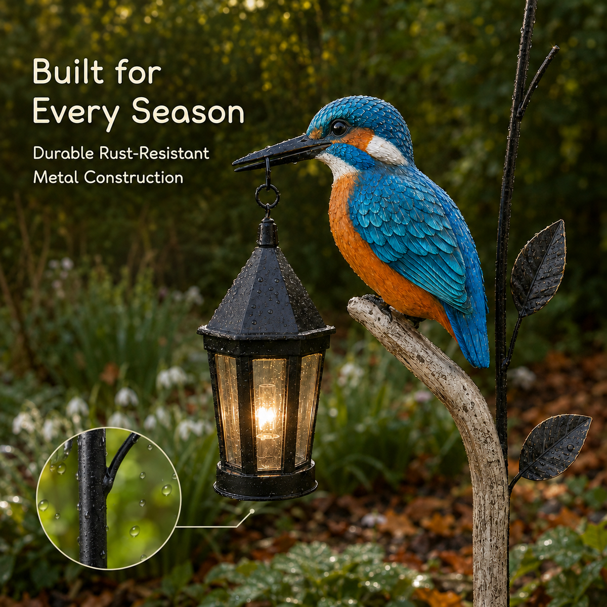 Decorative Outdoor Solar Kingfisher Garden Lantern