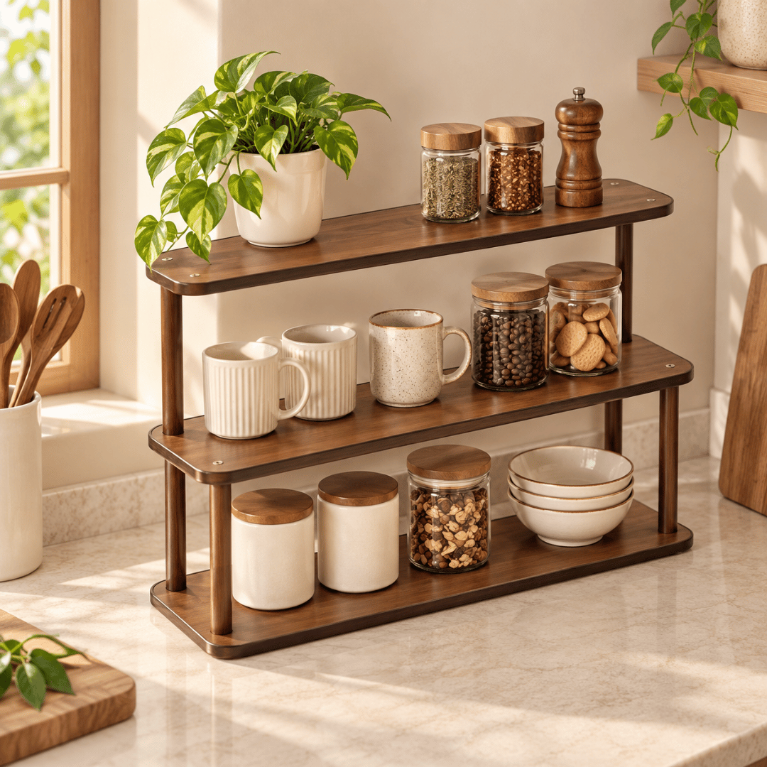 Multi-Layer Wooden Countertop Storage Rack