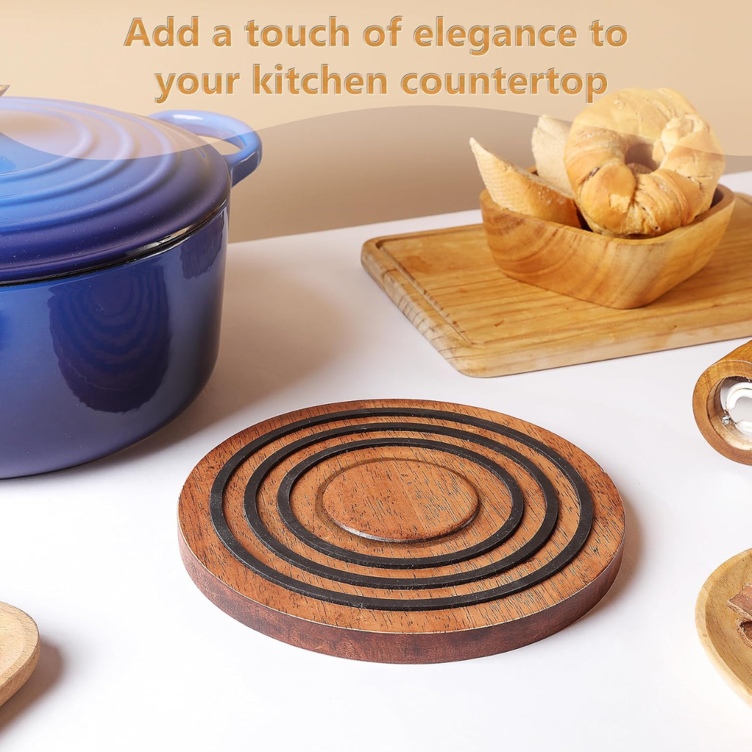 Magnetic Wooden Trivet with Heat Resistant Silicone Rings
