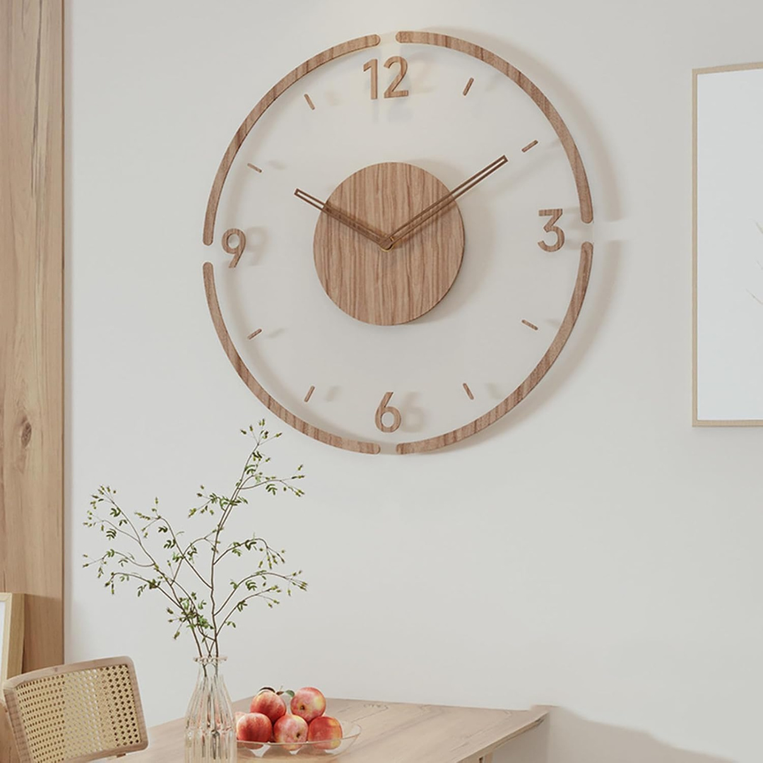 Premium Transparent Acrylic Walnut Wooden Silent Wall Clock