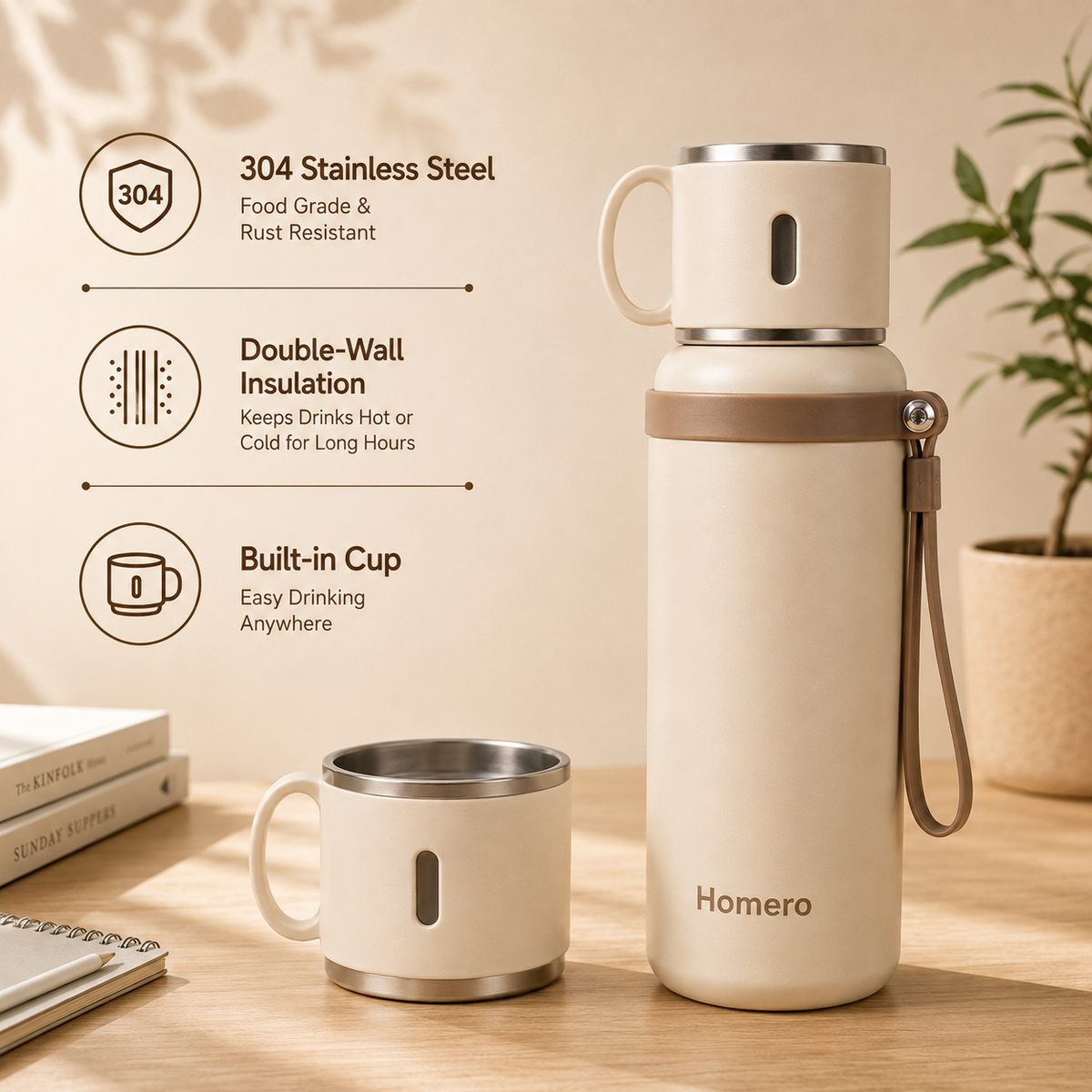 Homero Premium Stainless Steel Thermal Water Bottle - 800ml