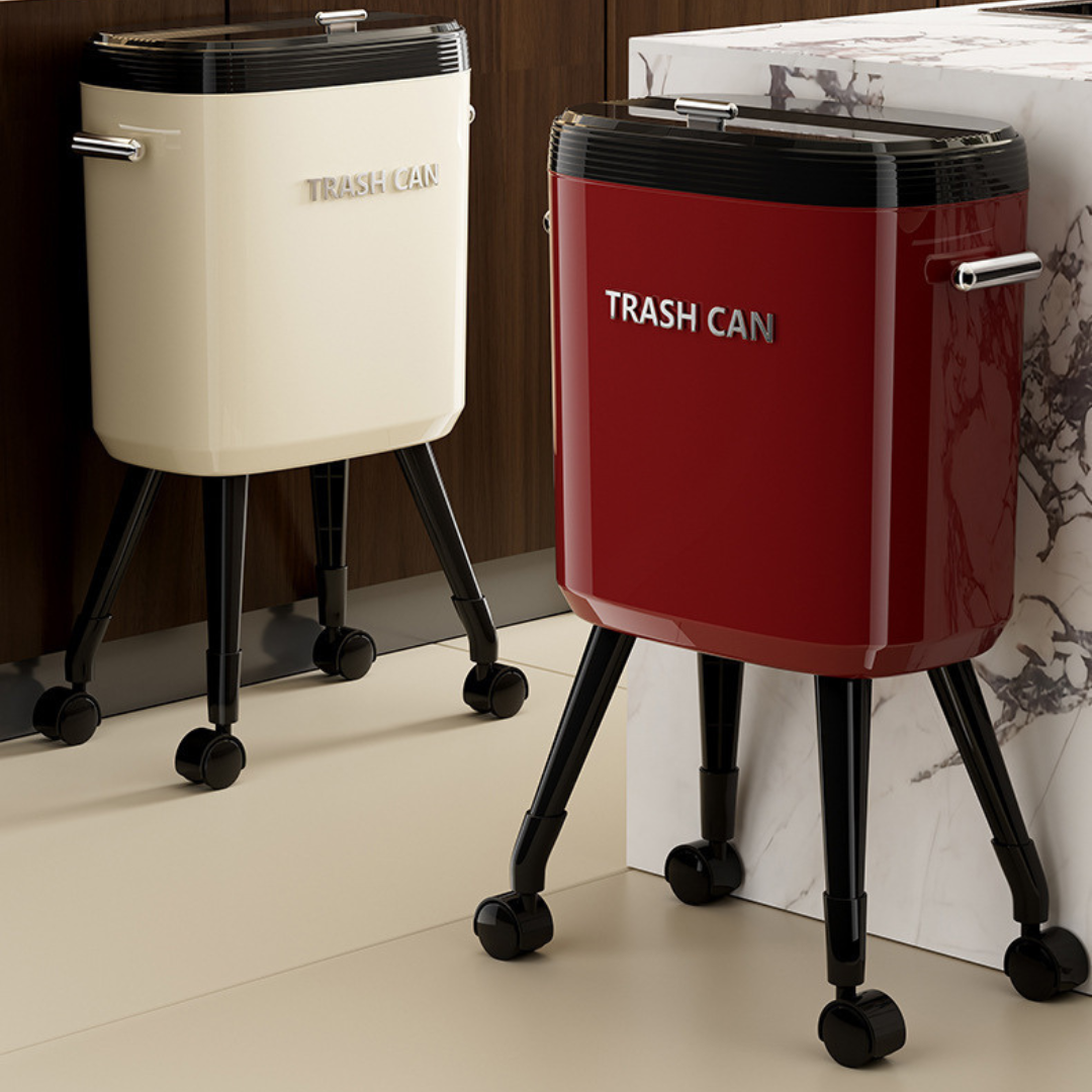 Retro Standing Slim Legged Trash Can with Lid - Cream