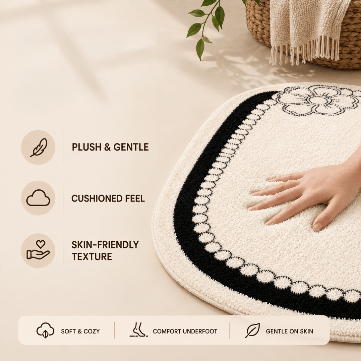 Homero Ultra Soft Cashmere Touch Bedroom Mat Non Slip Surface
