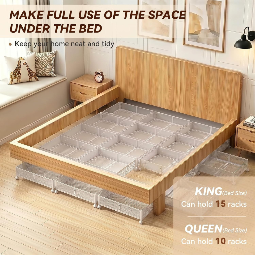 Foldable Under Bed Storage Rack with Lockable Wheels