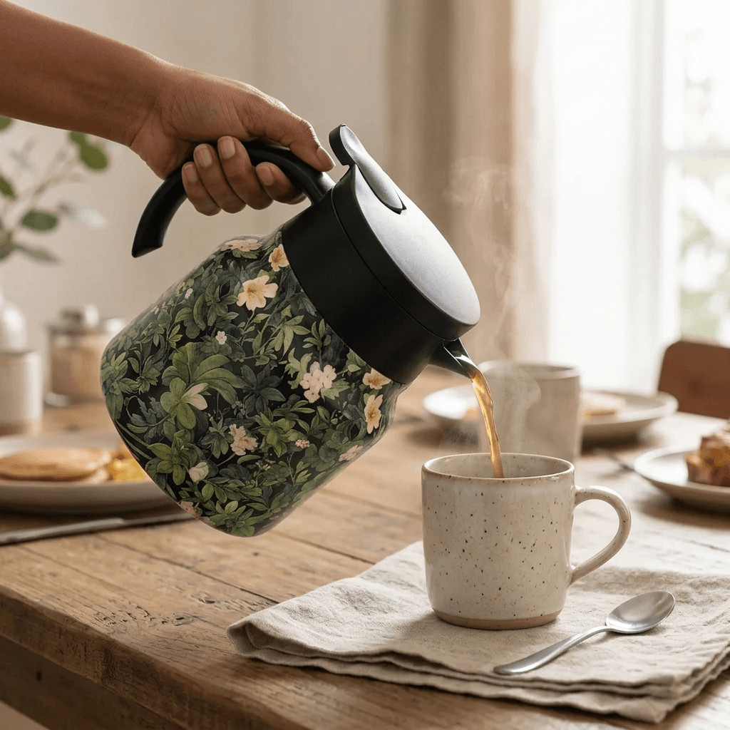 Homero Vintage Floral Stainless Steel Elegant Insulated Teapot - 800ml