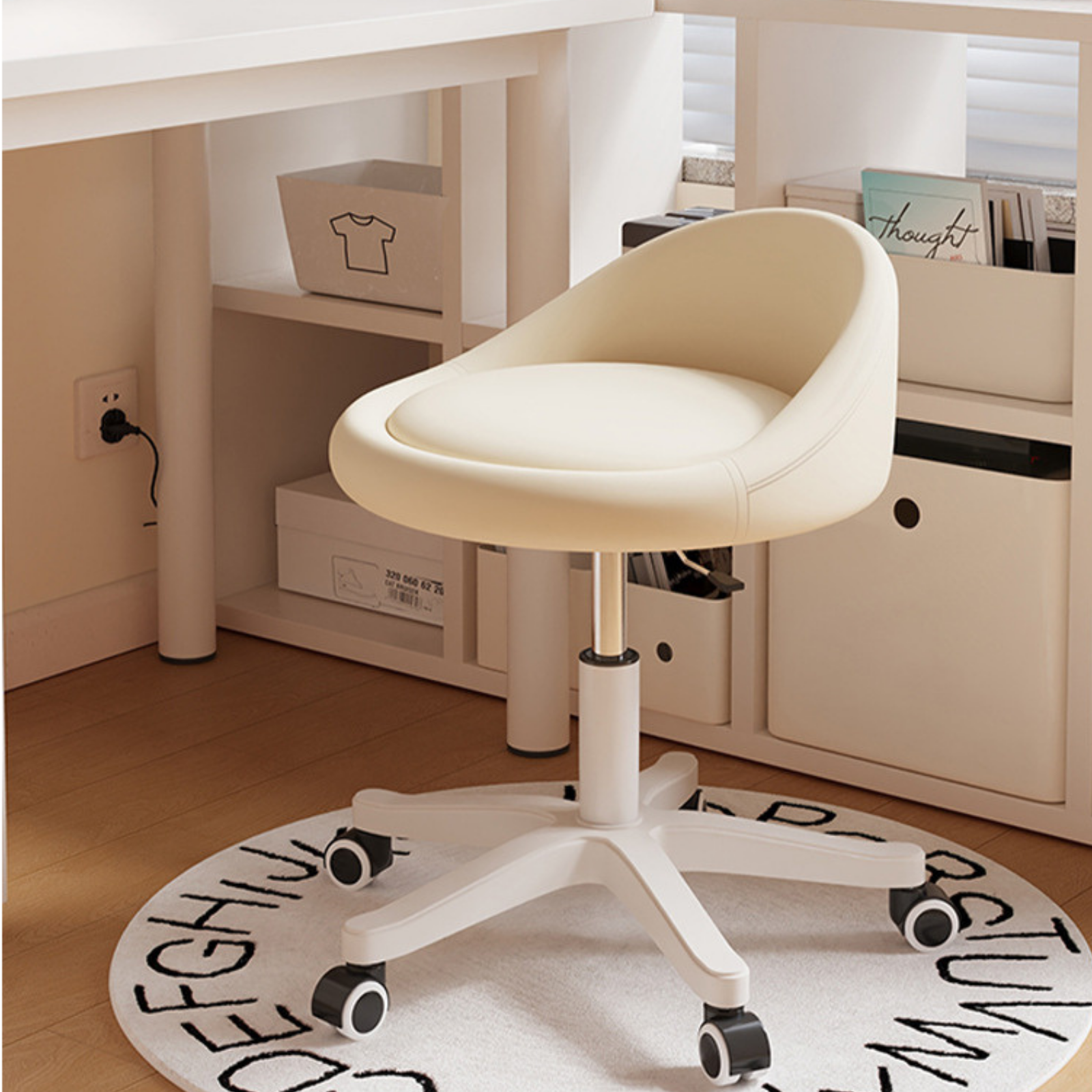 Ergonomic Adjustable Swivel Dressing Chair with Cushioned Seat and Rolling Base