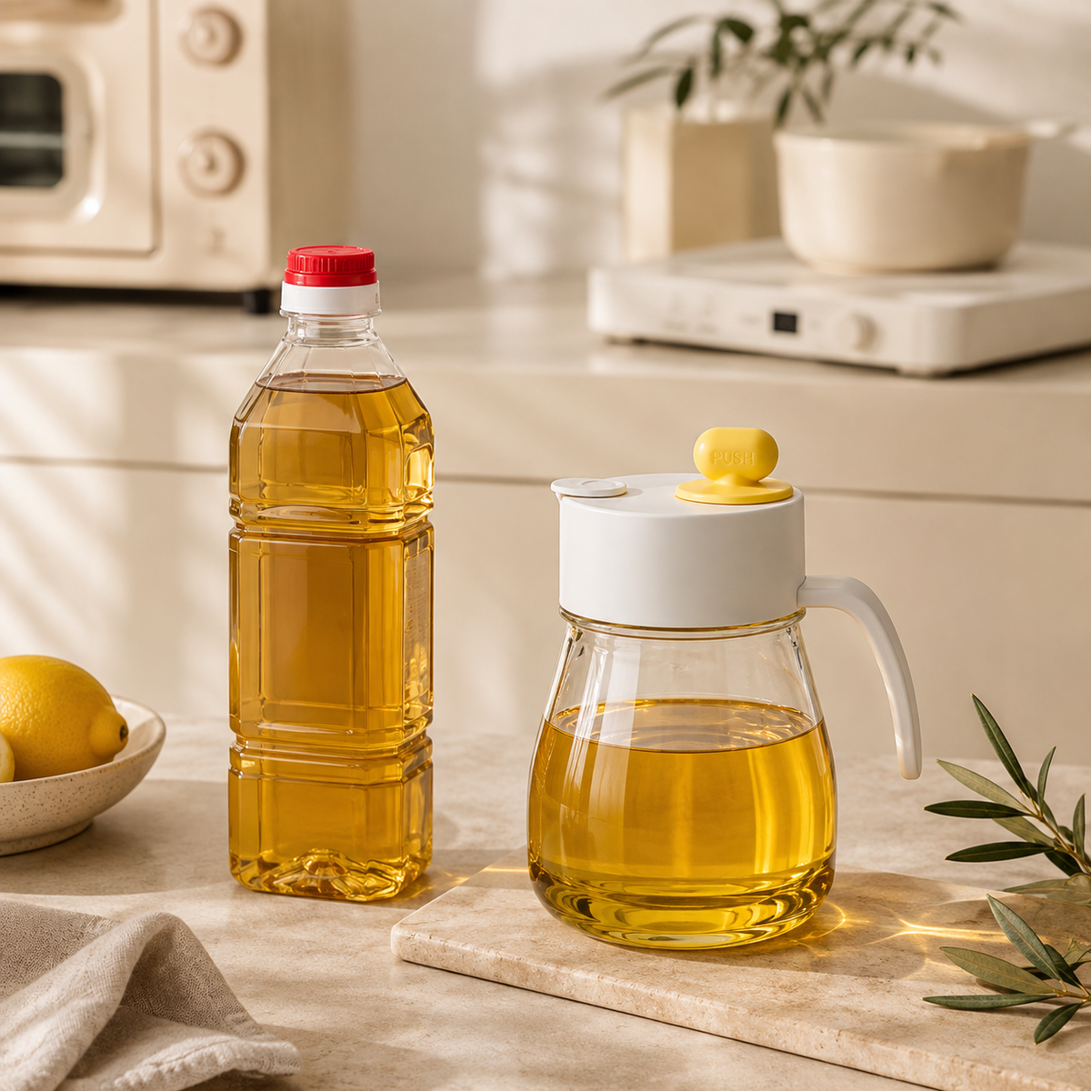 Automatic Flip Lid Glass Oil Dispenser Bottle - 900ml