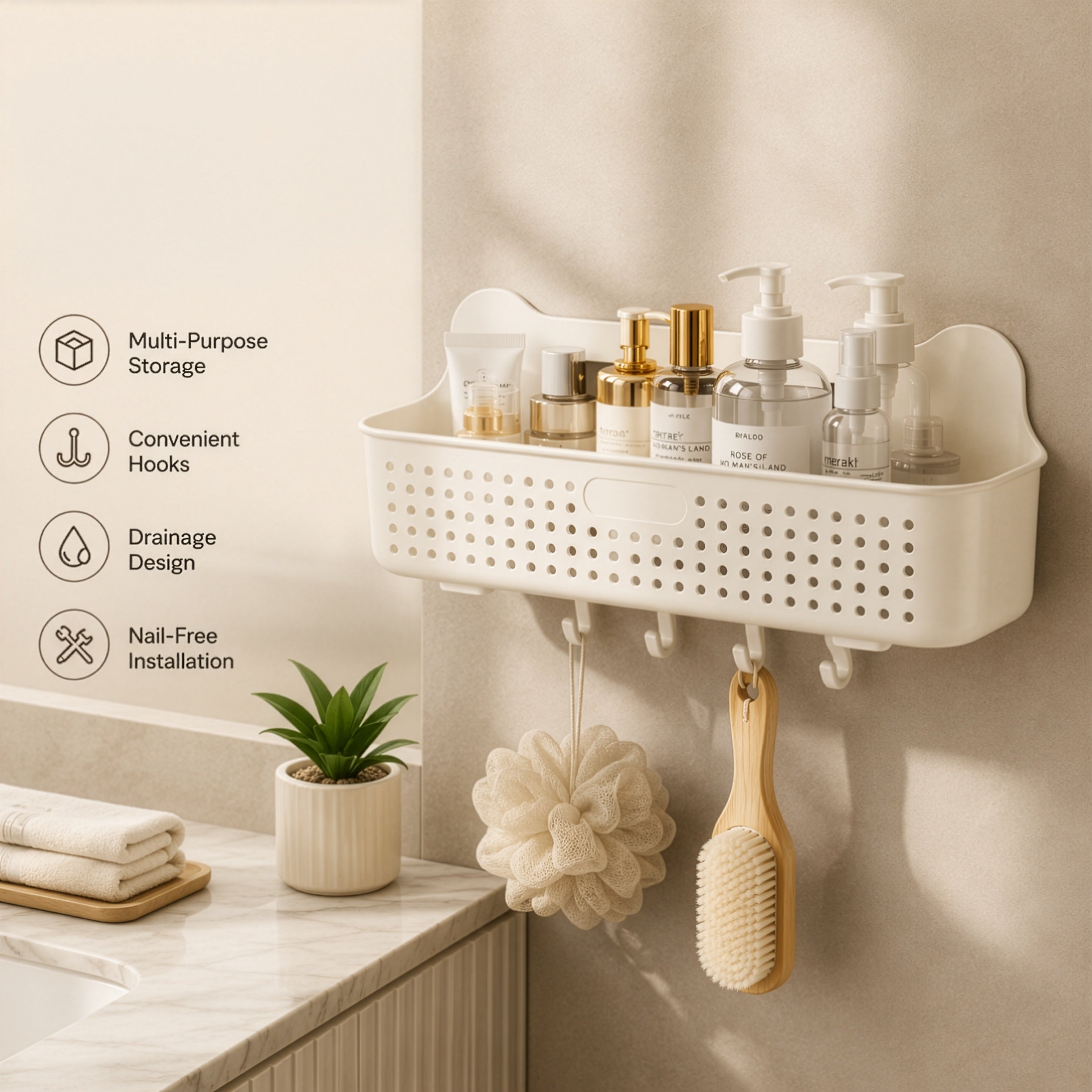 Homero Wall-Mounted Multi-Purpose Storage Basket with Hooks