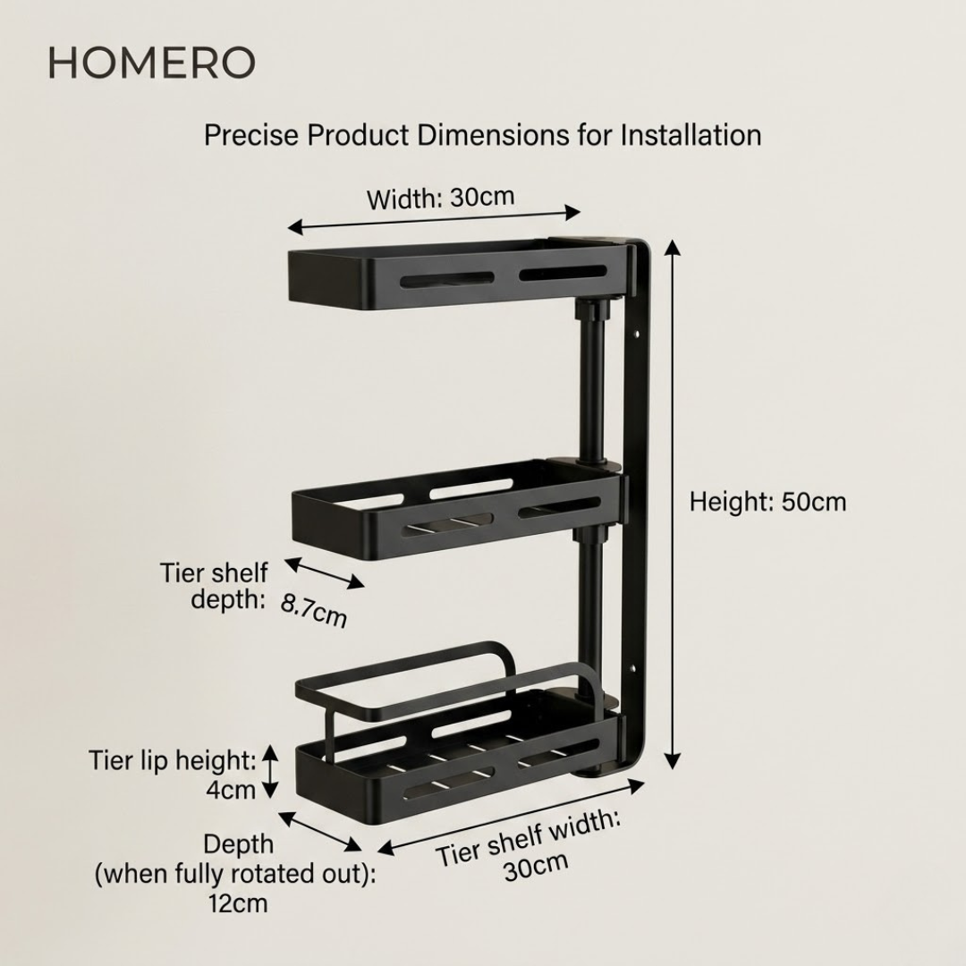 180° Rotating Wall Mounted Shelf Adjustable Corner Spice Rack