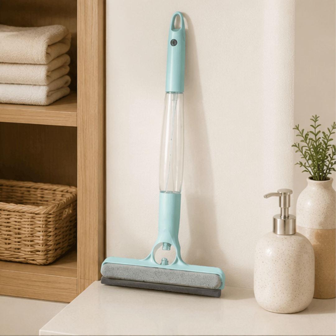 3 in 1 Handheld Glass Cleaning Spray Squeegee Brush Window Wiper with Integrated Bottle