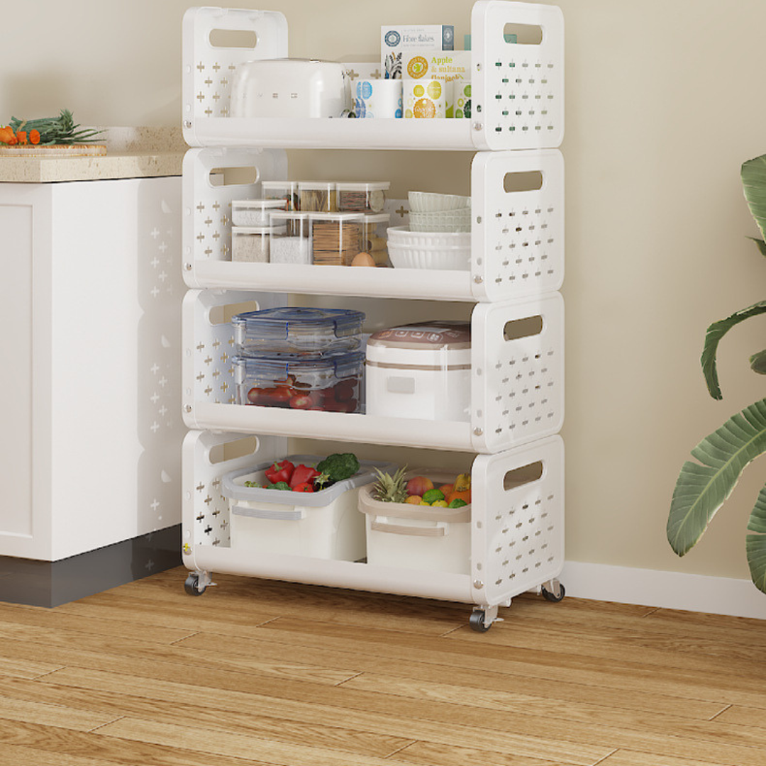 HOMERO Space Saving Utility Storage Rack with Wheels and Ventilated Shelves 4 Layer
